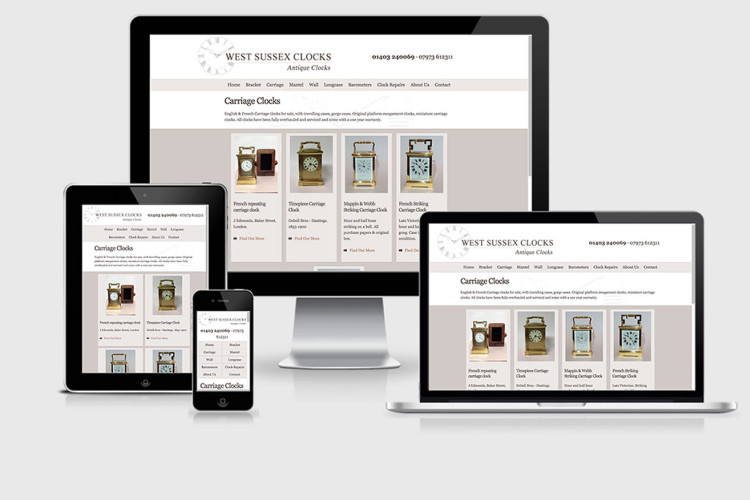 West Sussex Clocks website on different devices