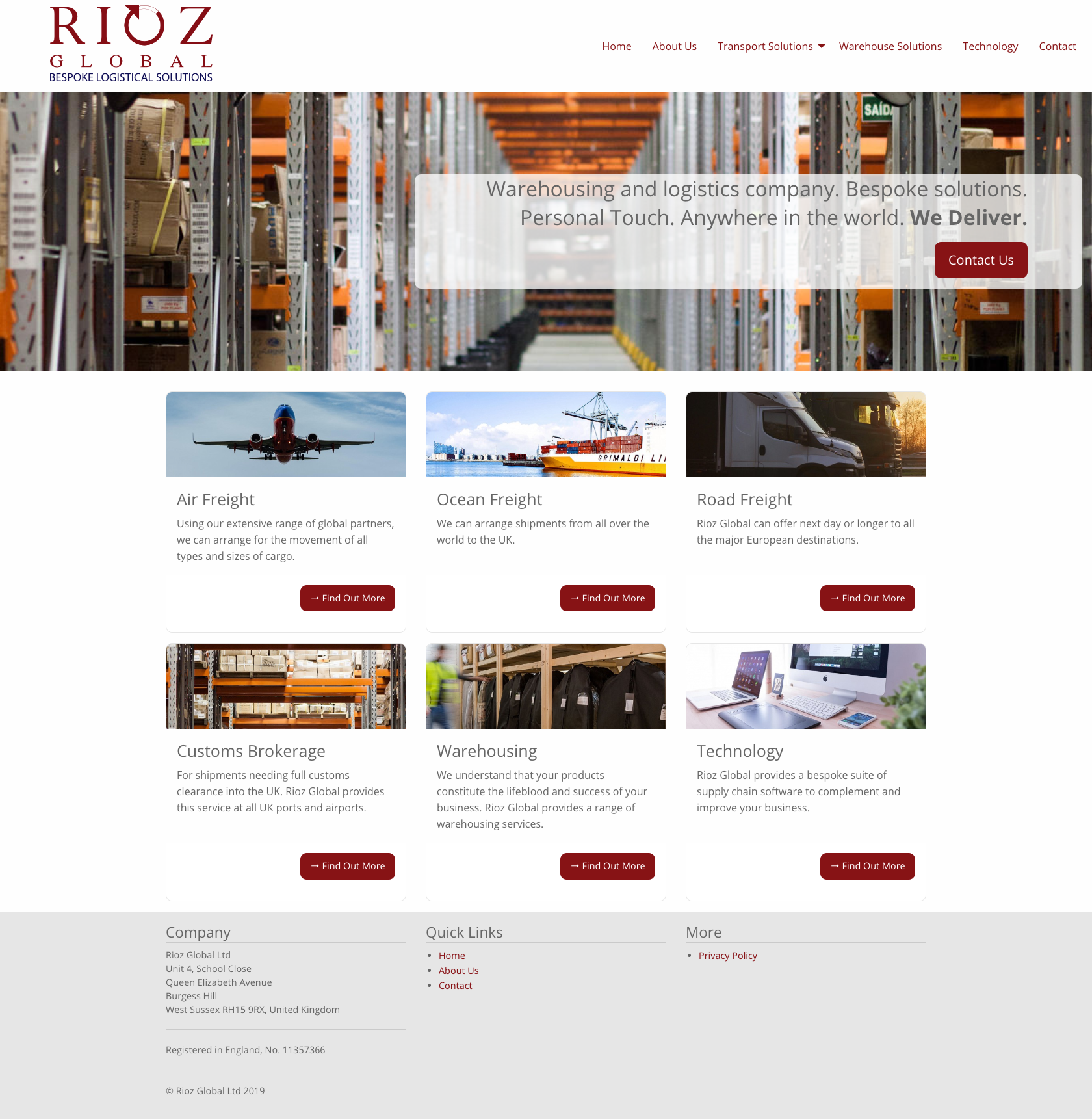 Screenshot of the home page of the site