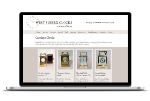 Screenshot of the West Sussex Clocks website on a laptop